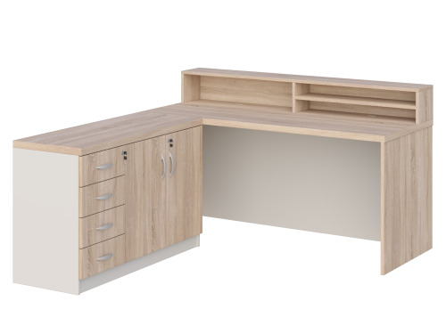 biurko recepcja PREMIO z nadstawką i szafką_dąb sonoma_popiel 1.png